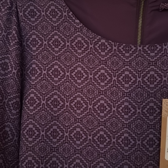 PrAna Black/Plum print crew neck long sleeve crewneck lined crepe midi shift NWT - Picture 5 of 8